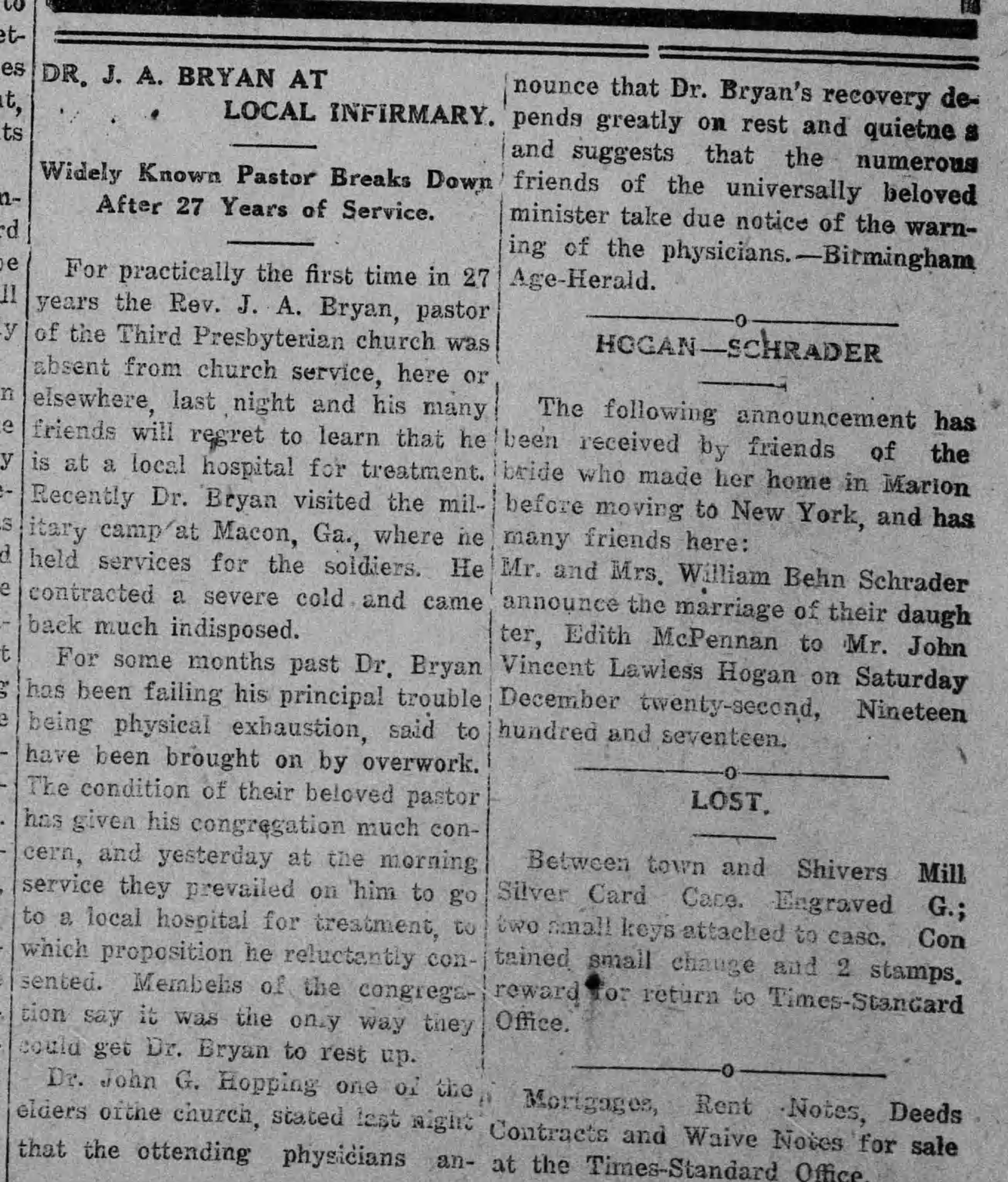 Dr. J.A. Bryan at Local Infirmary